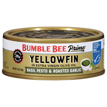 Bumble Bee Prime Basil Pesto & Roasted Garlic Yellowfin Tuna in Extra Virgin Olive Oil, 5 oz Can - Wild Caught Ahi Tuna - 28g Pr