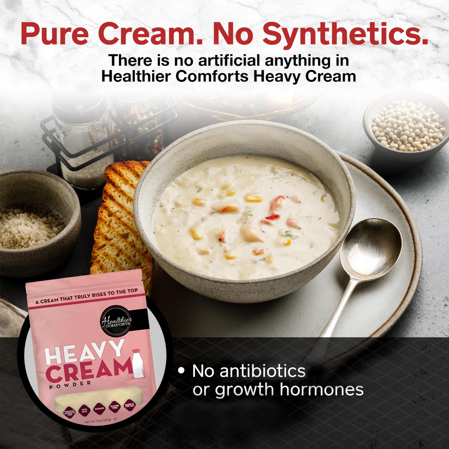 Healthier Comforts Heavy Cream Powder (72% Butterfat) | Kosher  Gluten Free  Non-GMO  Keto Friendly  Free of s &  s (rBGH or rBST) | Made in USA (12oz)