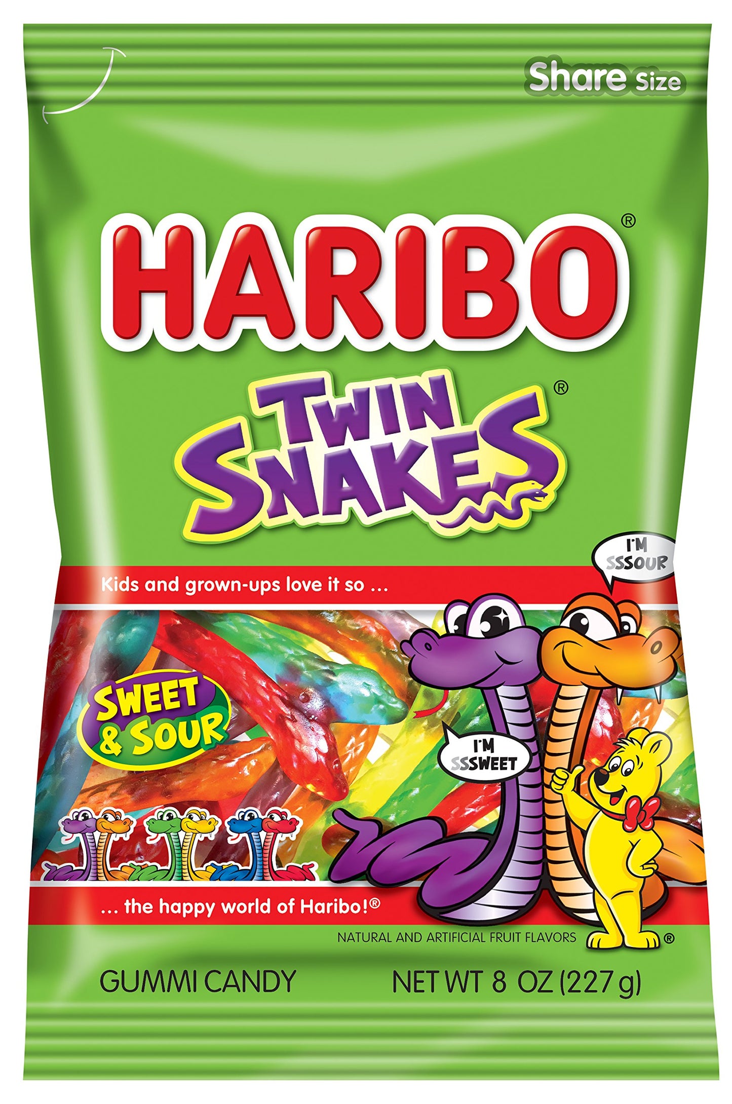 HARIBO Gummi Candy, Twin Snakes, 8 oz. Bag (Pack of 10)