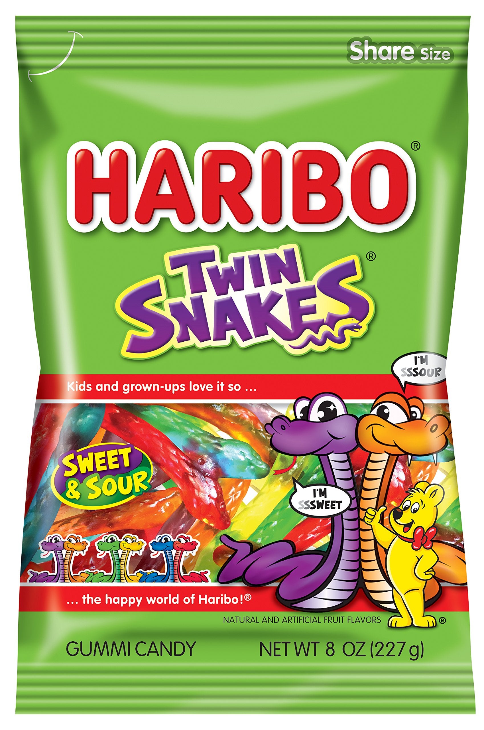HARIBO Gummi Candy, Twin Snakes, 8 oz. Bag (Pack of 10)