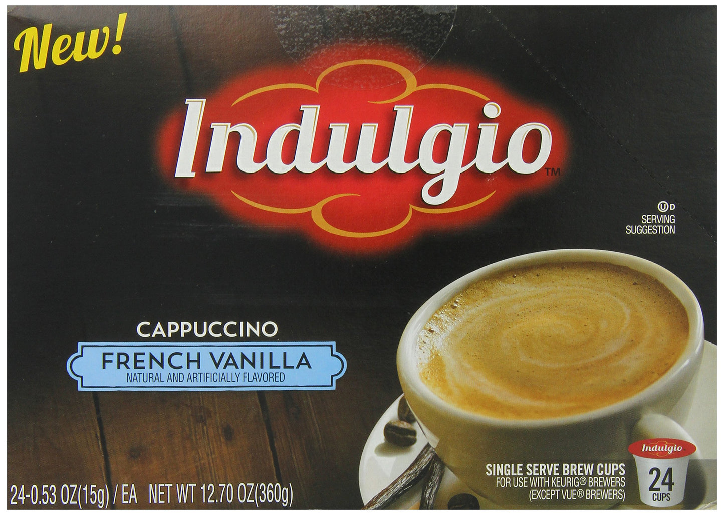 Indulgio French Vanilla Cappuccino K-Cup Pods, 24 Count, Compatible with Keurig 2.0 malt-inspired