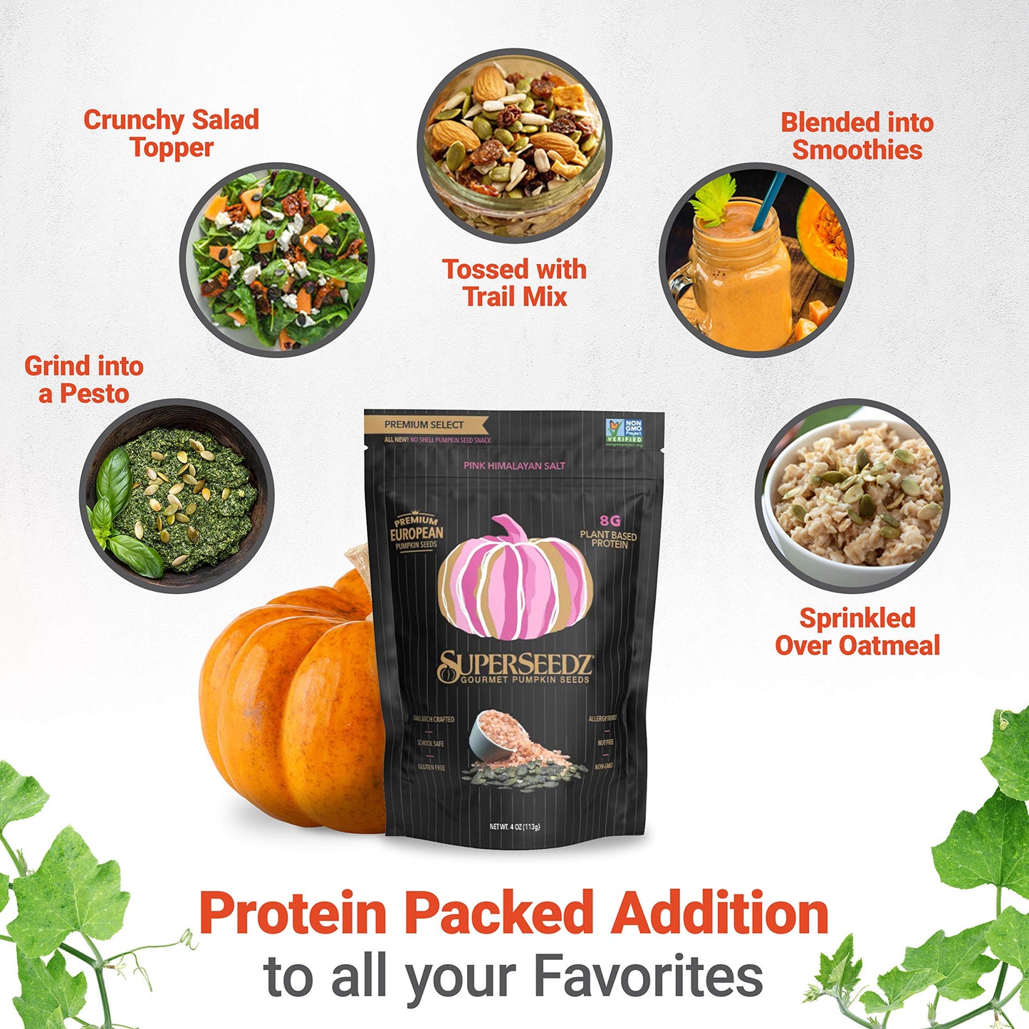 SuperSeedz Dry Roasted Pumpkin Seeds - Pink Himalayan Sea Salt, Vegan, Keto, 4oz (6-pack), Nut Free, Gluten Free Snack