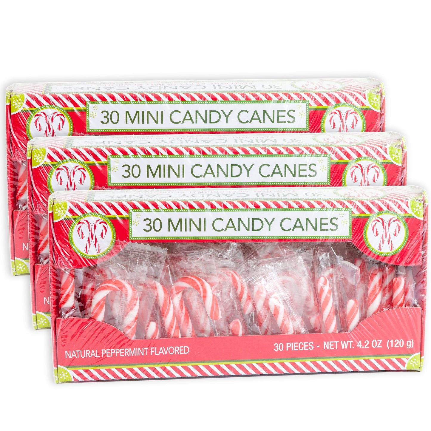 Candy Cane Peppermint Flavored | 30 Mini Candy Canes in Each Box - Net 4.2 Oz Pack of 3 - 90 Total Count | Individually Wrapped 