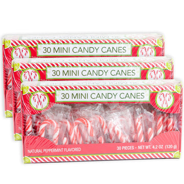 Candy Cane Peppermint Flavored | 30 Mini Candy Canes in Each Box - Net 4.2 Oz Pack of 3 - 90 Total Count | Individually Wrapped 