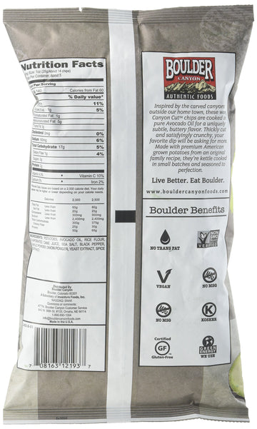 Boulder Canyon Avocado Oil Canyon Cut Kettle Cooked Potato Chips, Sea Salt And Cracked Pepper, 5.25 Ounce (Pack Of 12)