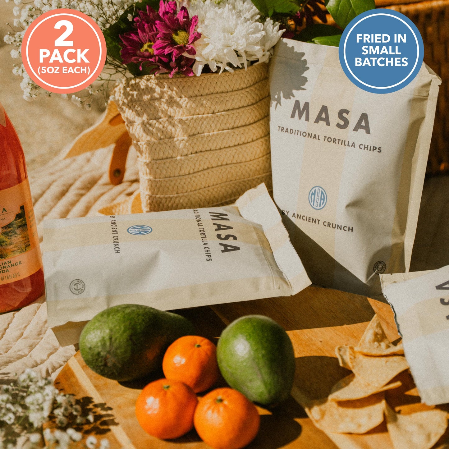 Ancient Crunch MASA Tortilla Chips Snack Pack - Organic, Gluten & Dairy Free, Seed Oil Free, 5oz Each (Pack of 2)