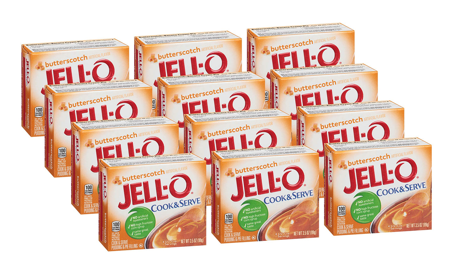 Jell-o Cook & Serve Pudding & Pie Filling Butterscotch 3.5 Oz 12 Packs