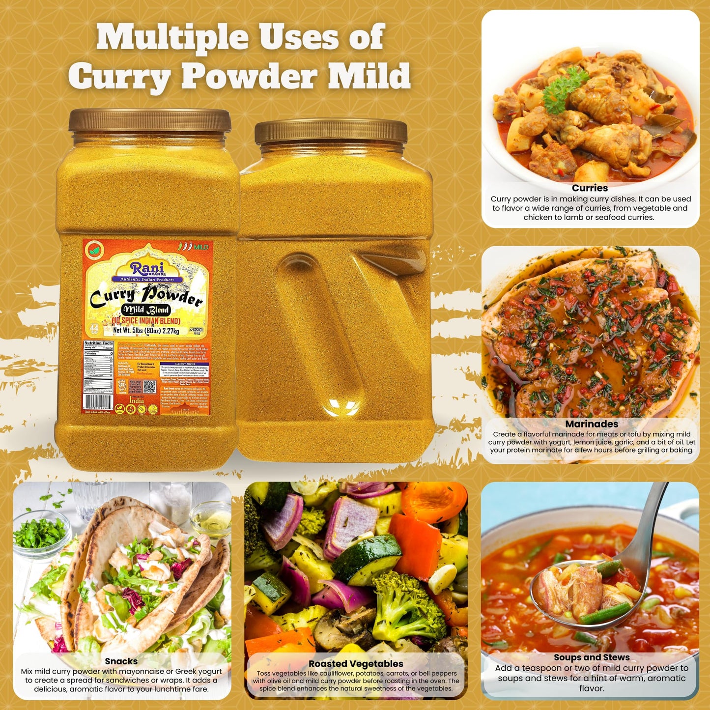 Rani Curry Powder Mild (10-Spice Authentic Indian Blend) 80Oz (5Lbs) 2.27Kg Bulk Pet Jar ~ All Natural | Salt-Free | No Chili Or