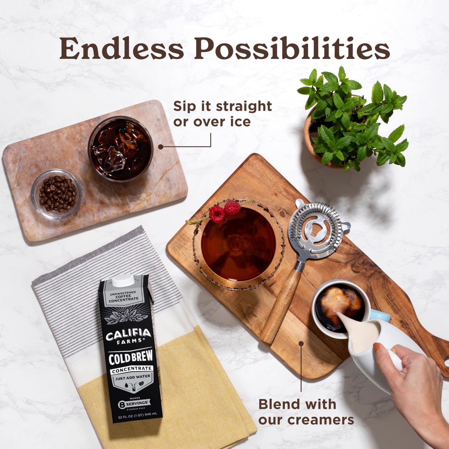Califia Farms - Unsweetened Cold Brew Coffee Concentrate, 32 Oz, 100% Arabica, Shelf Stable, Plant Based, Vegan, Gluten Free, No
