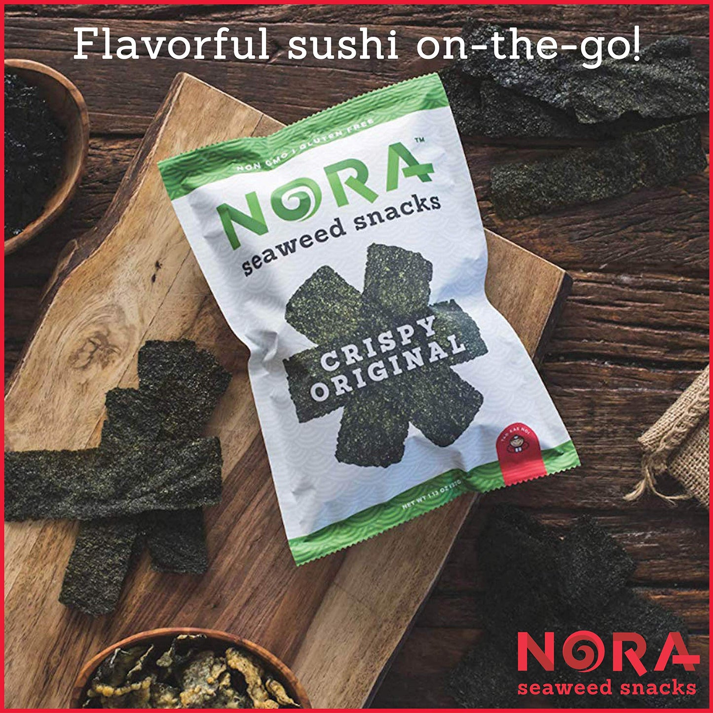 Original Crispy Seaweed Snacks By Nora, Low-Carb Healthy Snacks For Adults, Thick Nori Sheets Snack Strips, Asian Snacks, Vegan,
