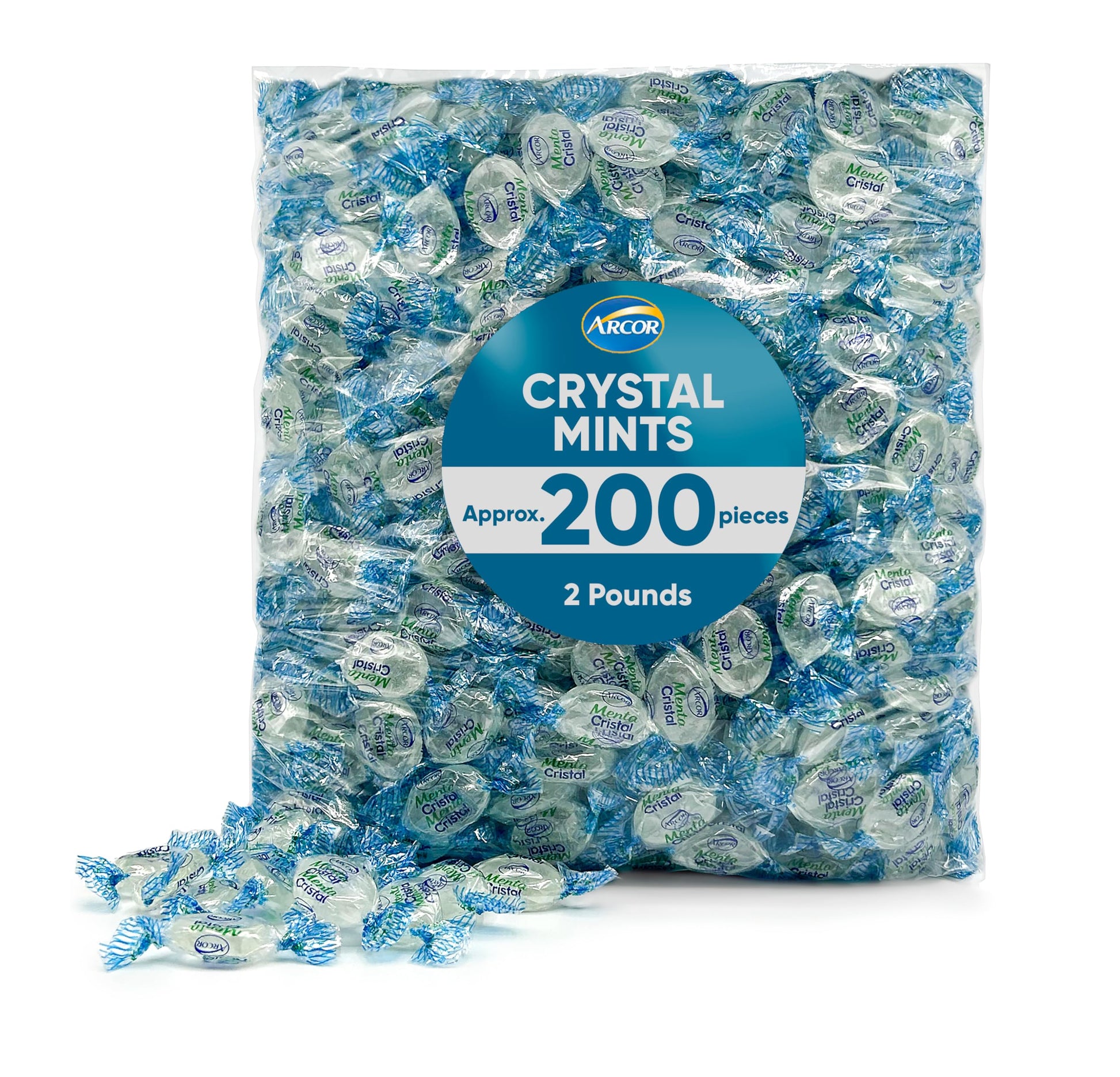 Arcor Crystal Mints Hard Candy - 2 Pounds Approx 200 Pieces - Blue Crystal Mints Hard Candy - Bulk Candy, Individually Wrapped C