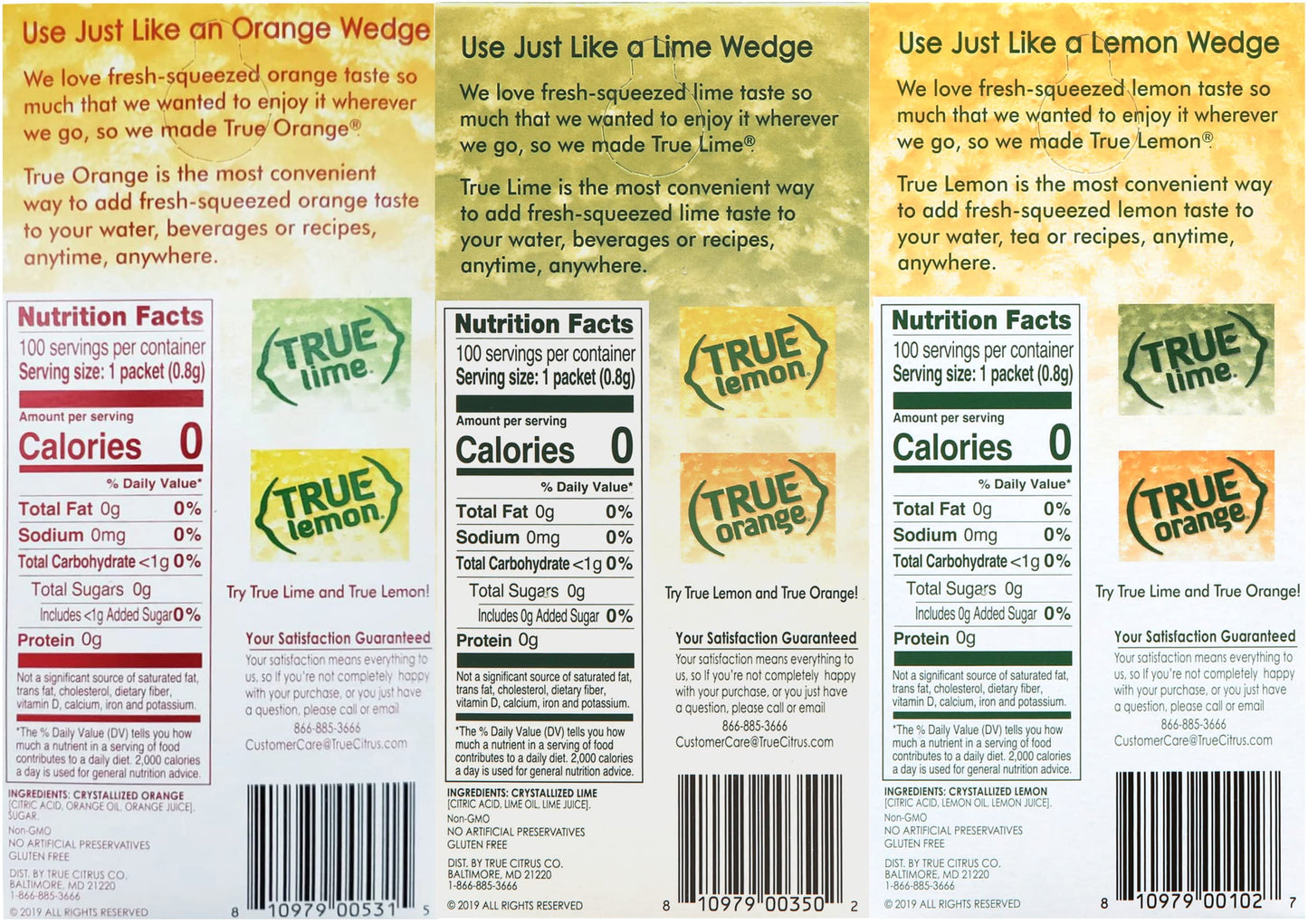 True Lemon, True Lime & True Orange Dispenser Packets 100ct each (3pk)