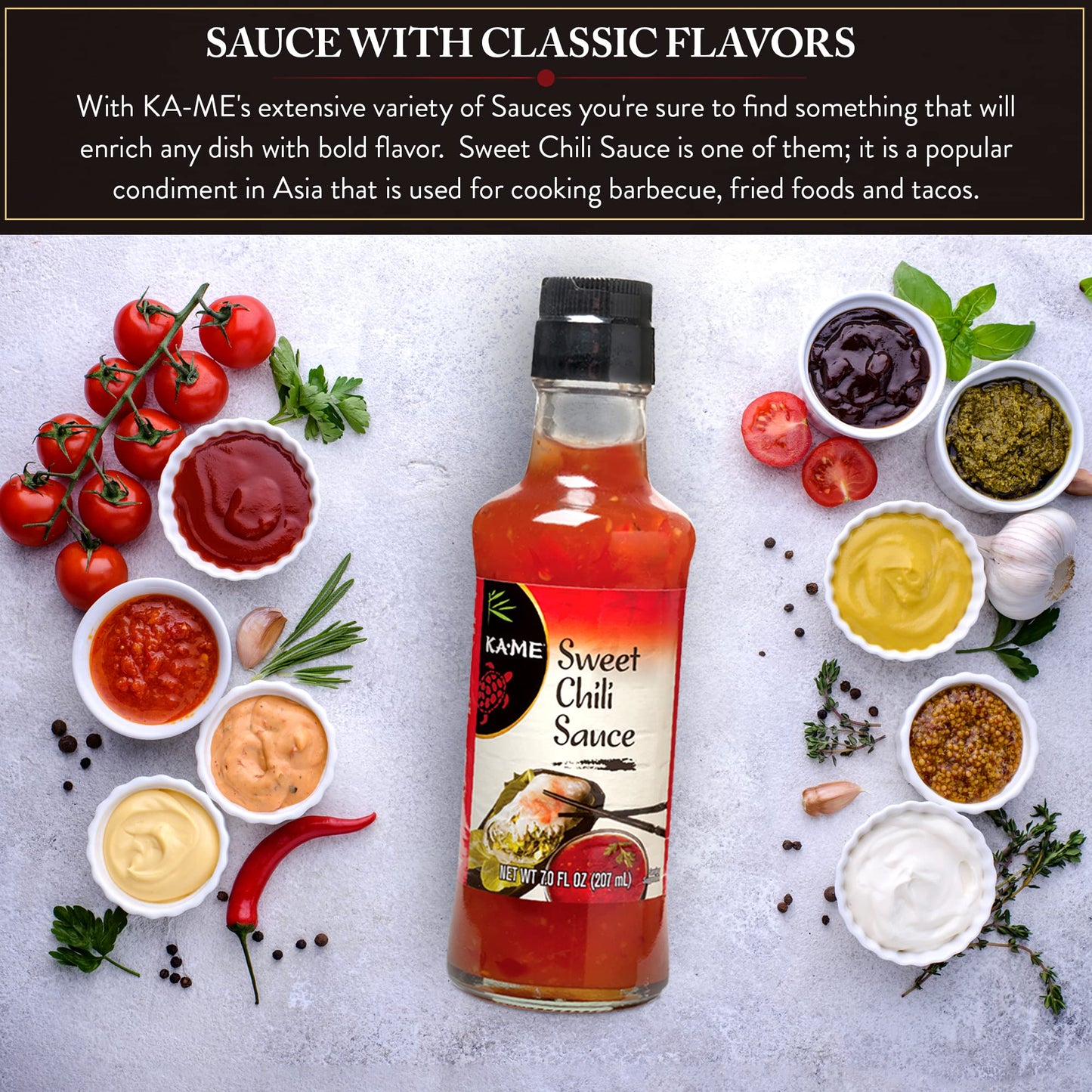 Ka-Me Sweet Chili Sauce 7.0 Oz, Asian Ingredients And Flavors, No Preservatives/Msg, For Marinade, Dipping & Cooking Bbq, Meats,