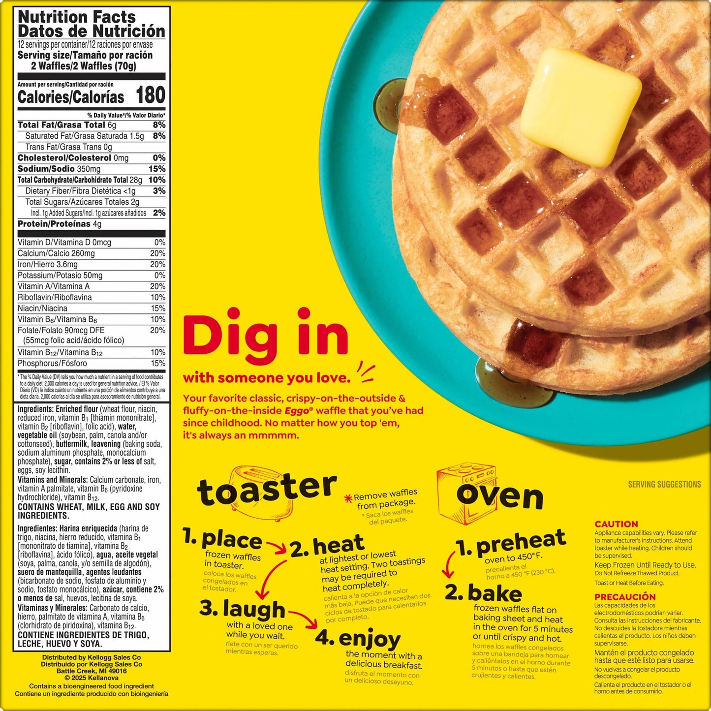 Eggo Frozen Waffles, Frozen Breakfast, Breakfast Food, Family Pack, Buttermilk, 29.6oz Box (24 Waffles)