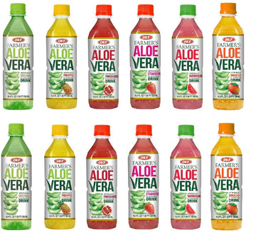 Okf Farmer'S Aloe Vera Drink With Pulp Variety Pack Includes Original, Pineapple, Mango, Watermelon, Pomegranate, And Strawberry.(6 Flavor Variety Pack, 12 Pack)