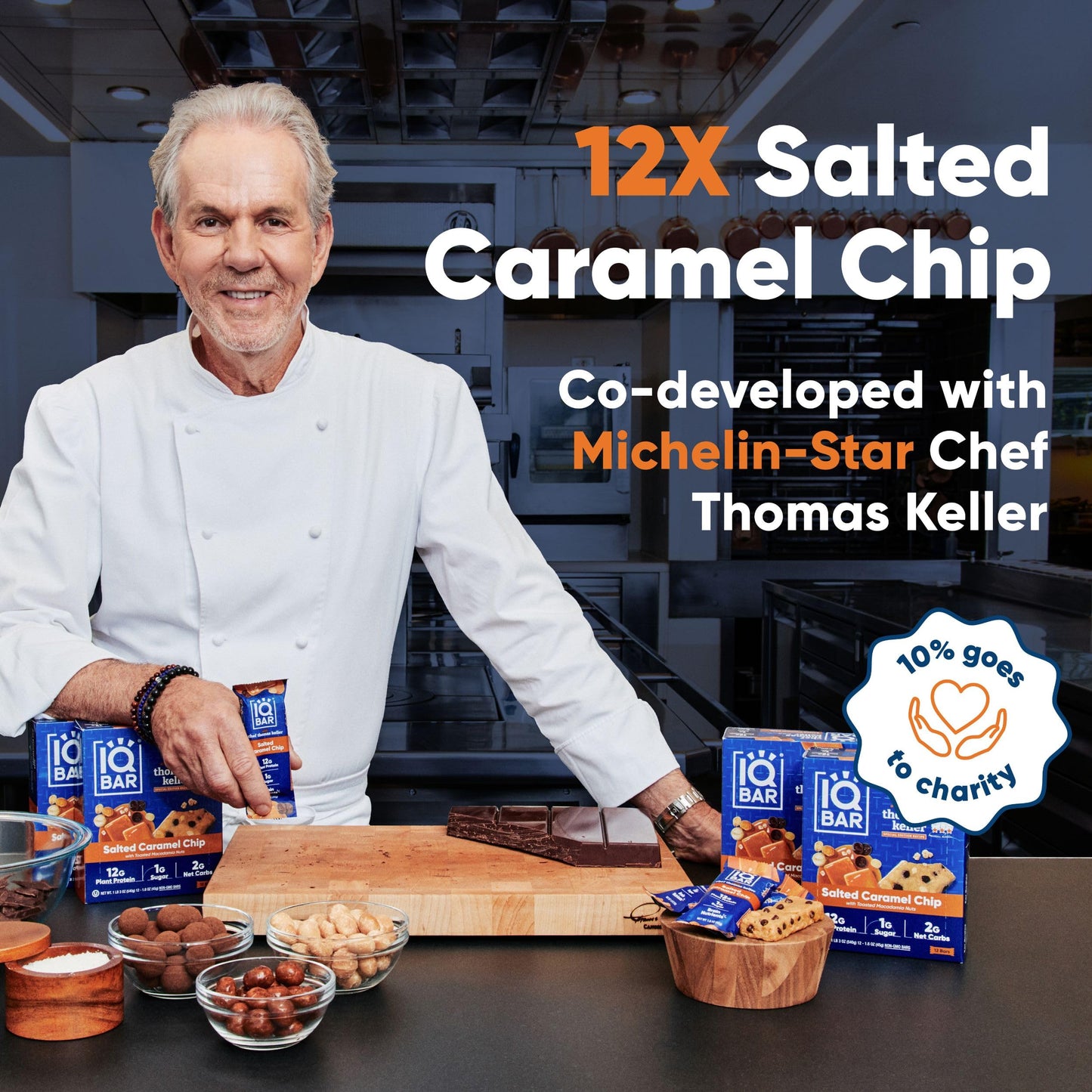 IQBAR x Chef Thomas Keller - Brain and Body Plant Protein Bars - Salted Caramel Chip - 12-Count, Low Carb, High Fiber, Gluten Fr