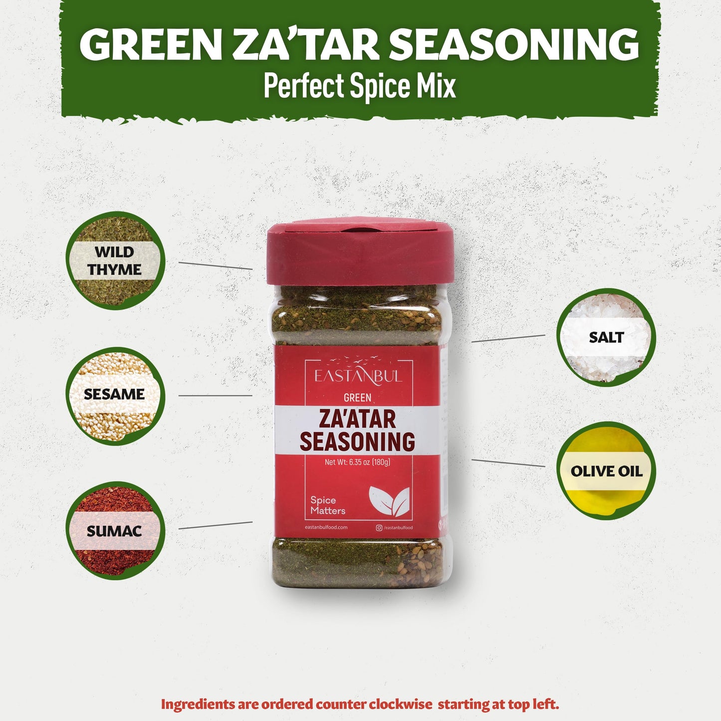 Eastanbul Zaatar Seasoning, 6.35Oz, Real Za'Atar,%100 Natural, Zaatar Spice From Middle Eastern Spices, Perfect For Mediterranea