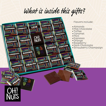 Oh! Nuts Chocolate Gift Basket - Gourmet Belgium Chocolates Gifts Baskets - Assorted Flavors Chocolate Blessings Wishes Gifts Box - Perfect For Holiday, Family, Corporate, Men & Women - 20 Pcs