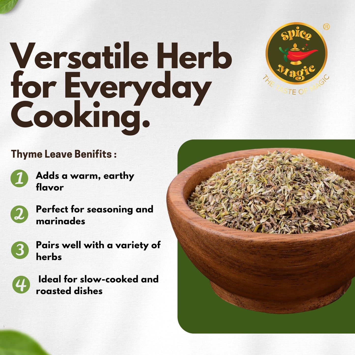 SPICE MAGIC Dried Thyme Leaves, Gourmet All-Natural Herb, 4 oz (113 g)