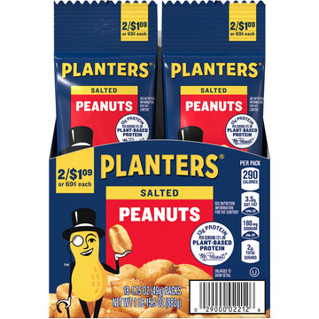 PLANTERS Salted Peanuts, 1.75 oz., 18 Count Pack - Snack Size, Perfect for On-the-Go