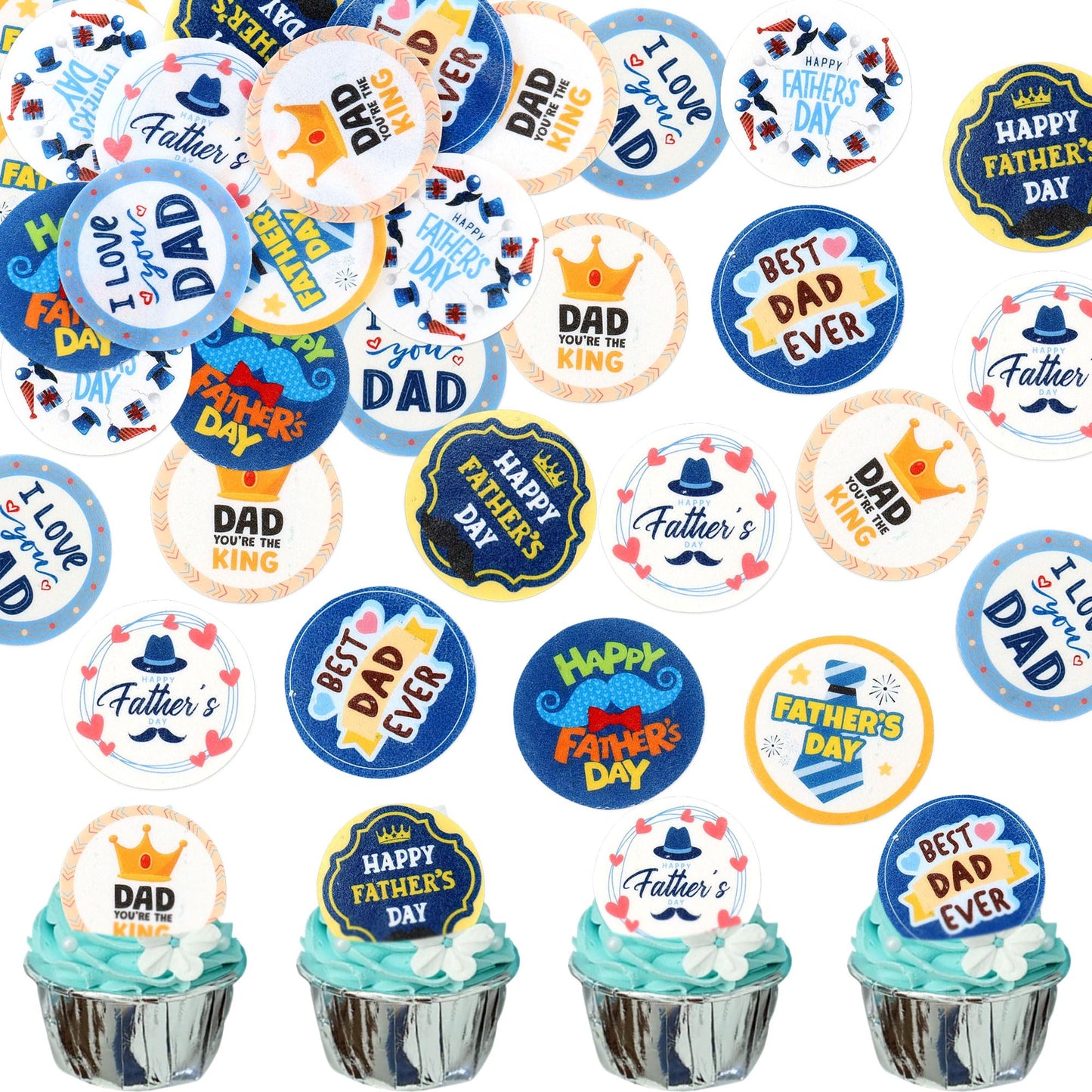 Ouksma Edible Rice Paper Cupcake Toppers, 56 Pcs, Dad-Themed Designs for Cake & Dessert Decorations