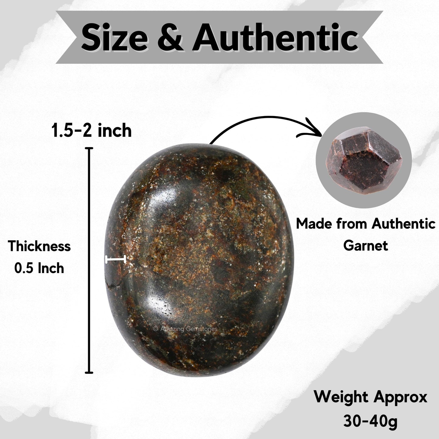 Amazing Gemstone Garnet Palm Stone - Pocket Massage Worry Stone For Natural Body Chakra Balancing, Reiki Healing And Crystal Gri