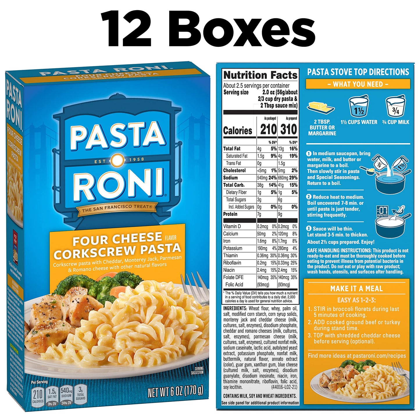 Pasta Roni, Four Cheese Corkscrew Pasta, 6Oz Boxes (12 Pack)
