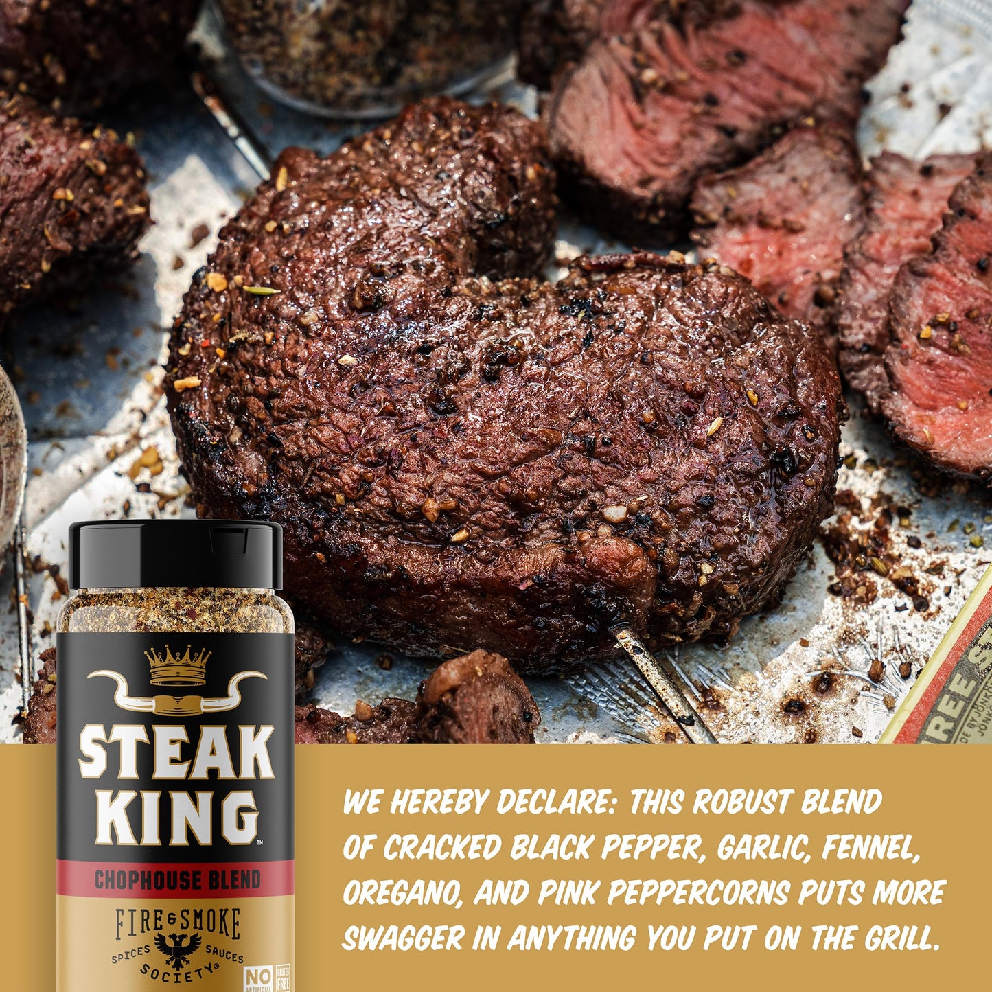 Fire & Smoke Society Steak King Seasoning | BBQ Rubs for Meat | 12.5 oz (Pack of 2)