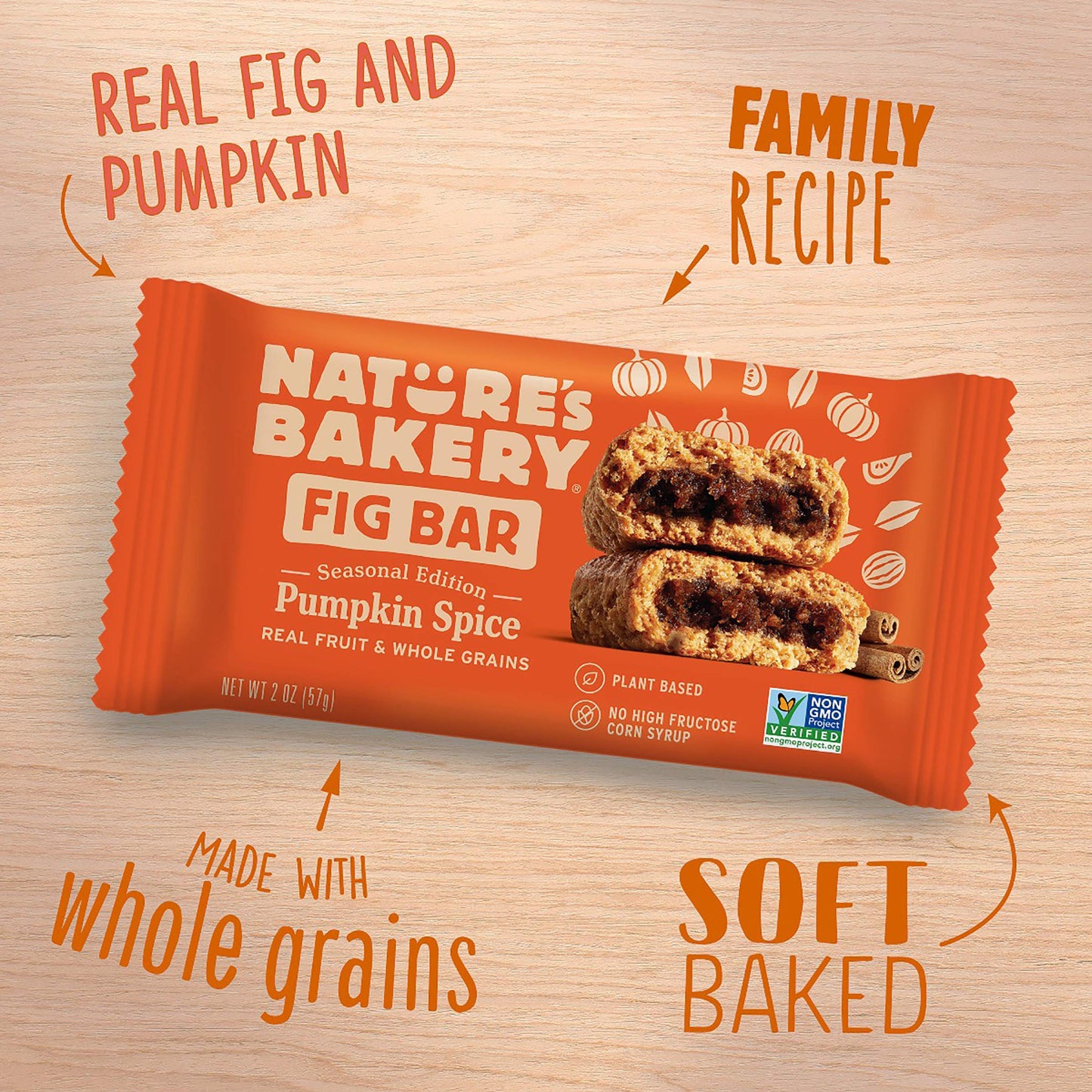 Nature s Bakery Whole Wheat Pumpkin Spice Fig Bars, 2 oz Snack Bars (36 Ct), Plant-Based, Vegan, Non-GMO