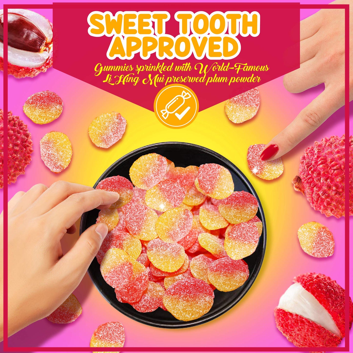 Asia Trans Lychee Gummies with Li Hing Mui Powder | Sweet & Sour Soft Candy | 13 Ounce Pack