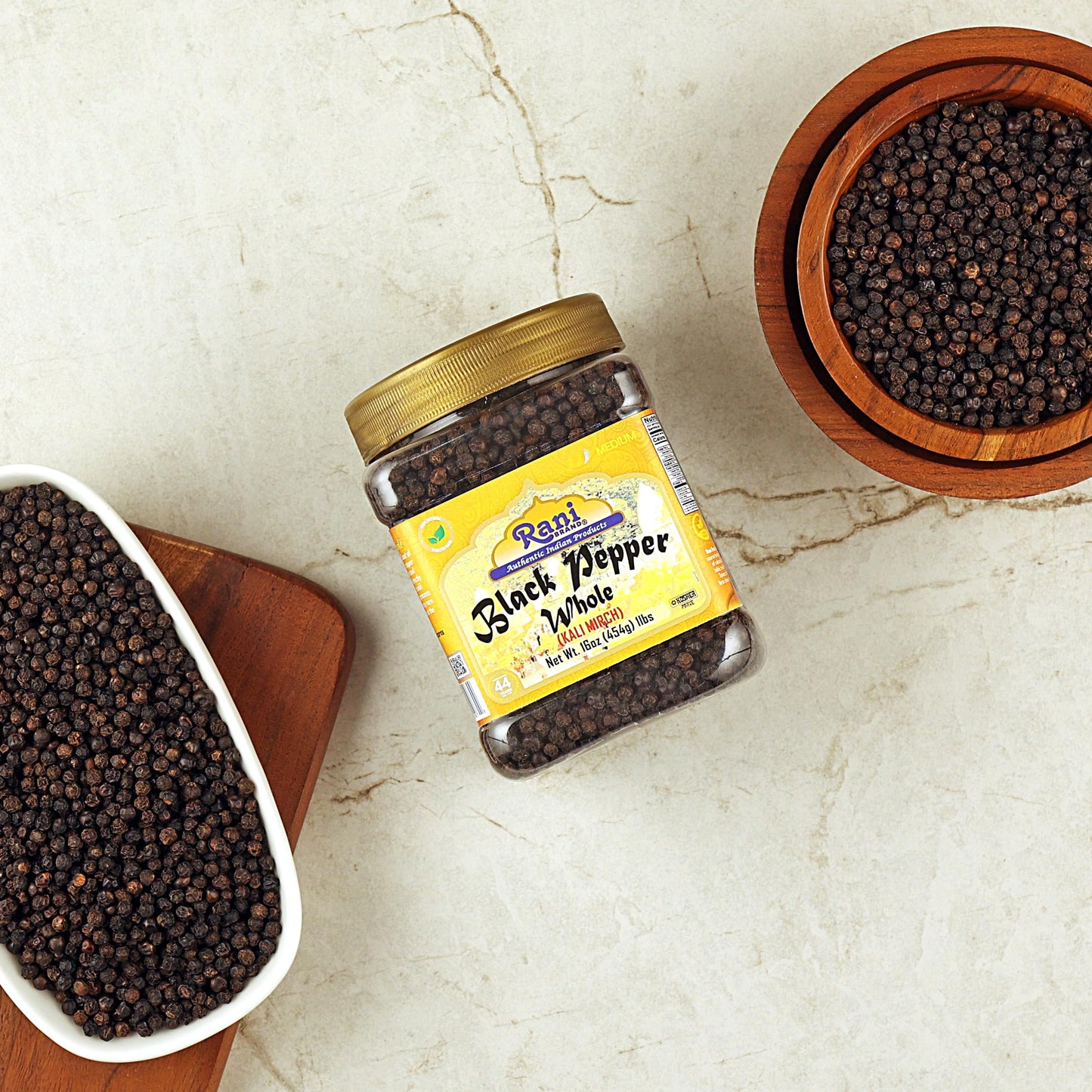 Rani Black Pepper Whole (Peppercorns) 16oz Bulk PET Jar - All Natural, Gluten Friendly, Non-GMO, Kosher, Product of Vietnam