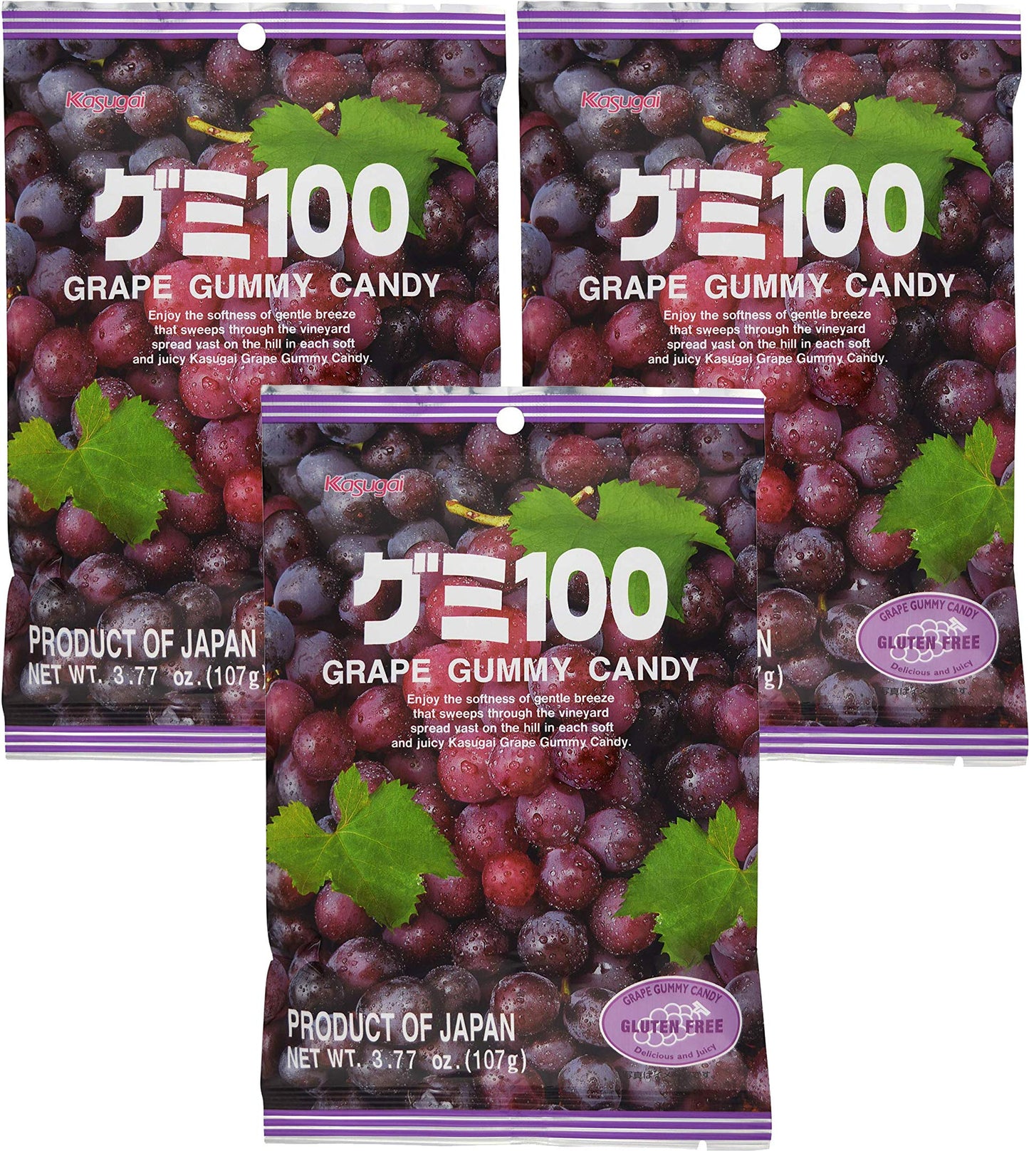 Kasugai Grape Gummy Candy 3.77Oz (3 Pack)
