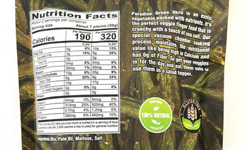 Crispy Crunchy Whole Okra Chips High In Fiber And Calcium, 100% Natural & Gluten-Free, Paradise Green 1.7Oz X 2 Packs/ Shipped B