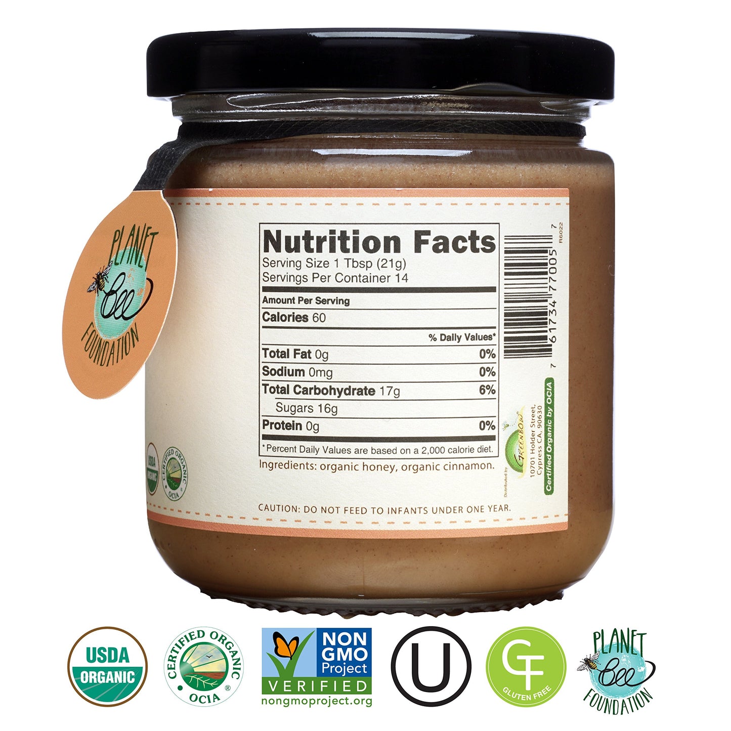 Greenbow Organic Honey With Cinnamon - 100% Usda Certified Organic, Non-Gmo, Gluten Free Organic Cinnamon Honey - Whole Food Org