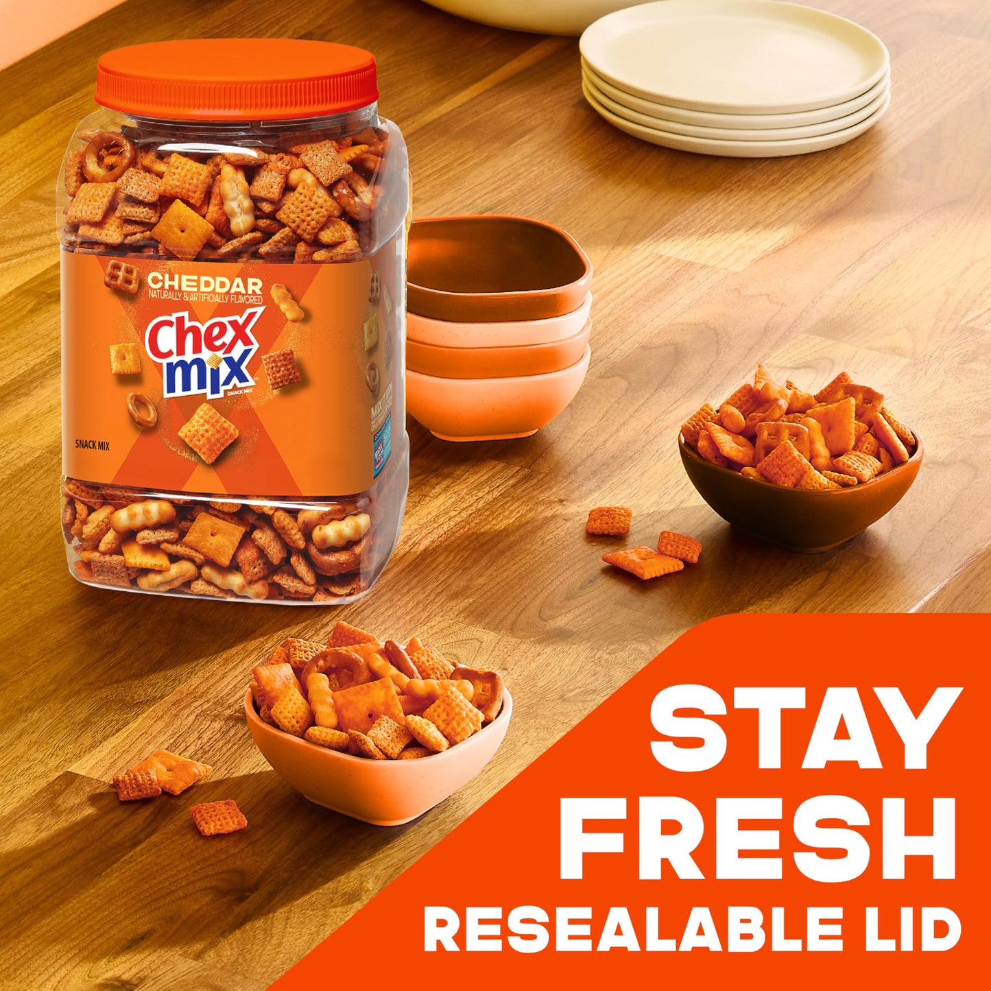Chex Mix Cheddar Snack Mix, Salty Snacks Tub, 20 oz