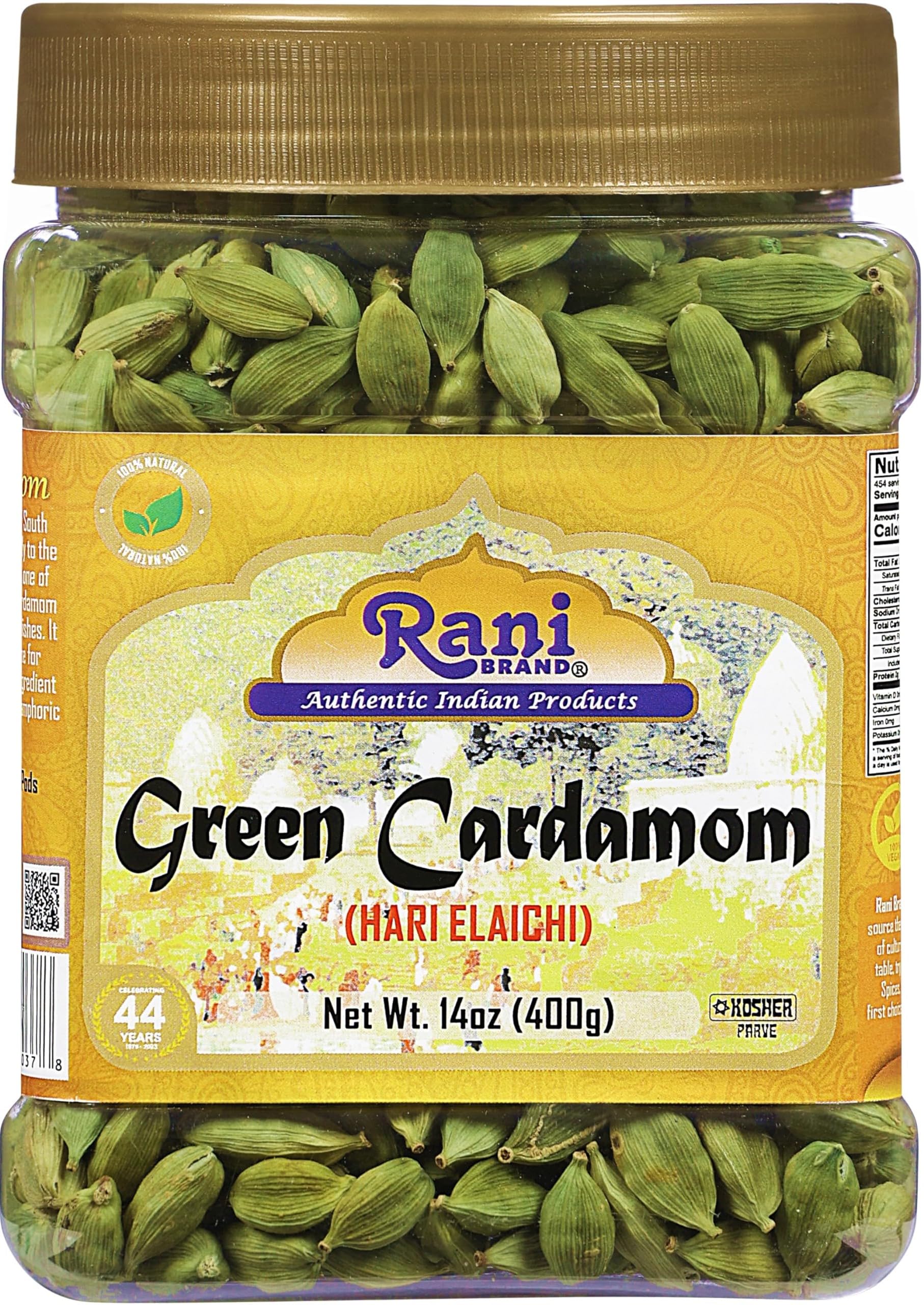 Rani Green Cardamom Pods Spice (Hari Elachi) 14Oz (400G) Pet Jar ~ All Natural | Vegan | Gluten Friendly | Non-Gmo | Product Of