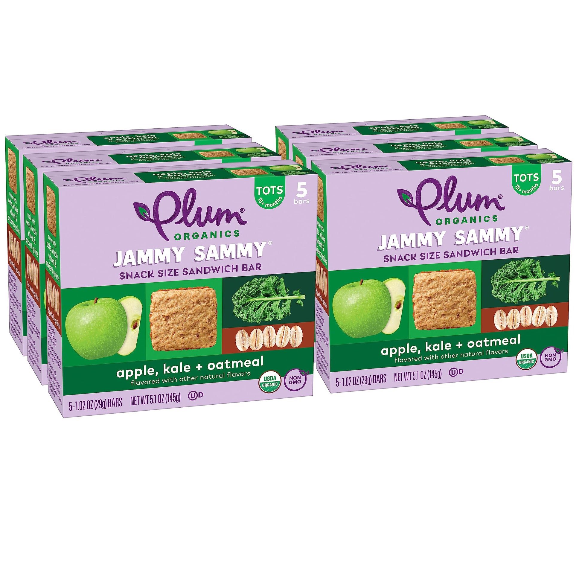 Plum Organics  Jammy Sammy Snack Bars  Organic Toddler & Kids Snacks  Apple & Kale  1.02 Ounce Bar (30 Total) Packaging May Vary