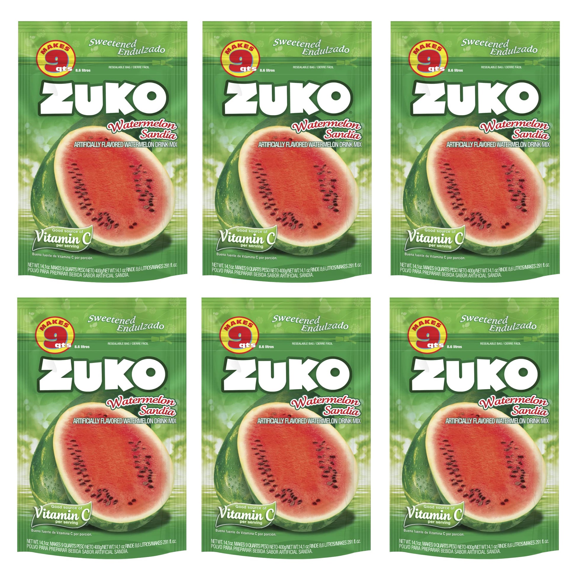 Zuko Watermelon Instant Powder Drink | Family Pack | No Sugar Needed | Vitamin C | 14.1 Ounce (Pack Of 6)