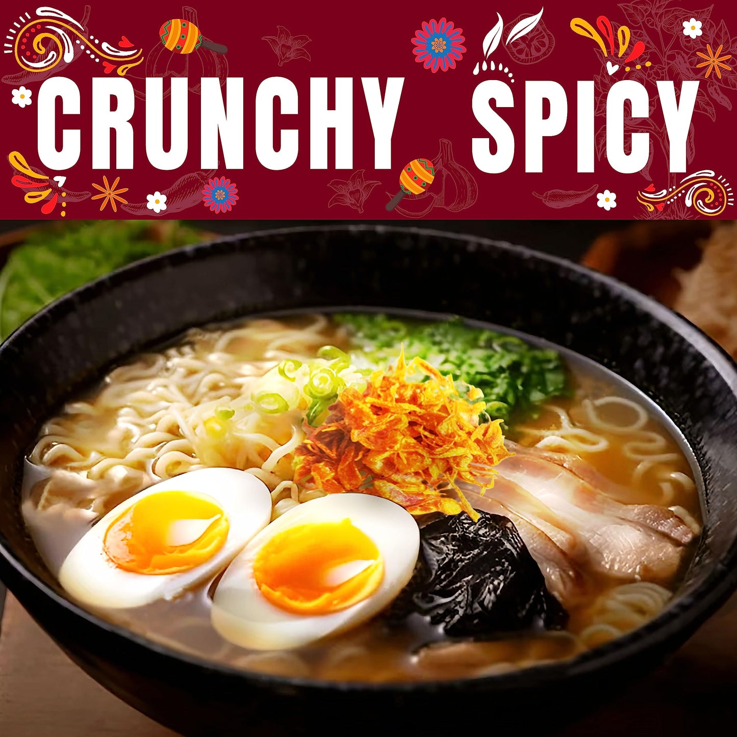 Chili Crisp (medium spicy) chilli crisp oil  without the oil . Crispy chili crunch with garlic, onion. For ramen toppings, salad