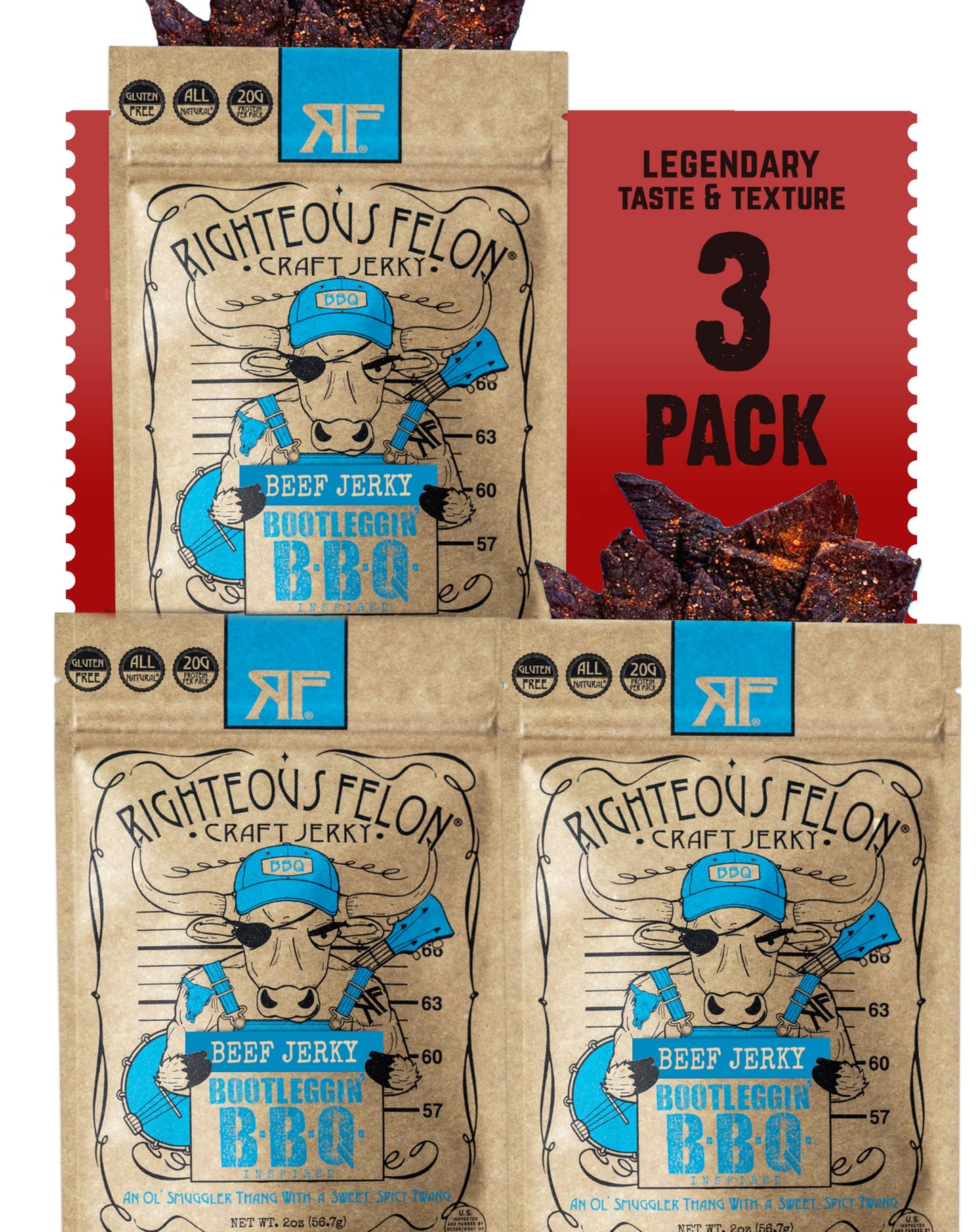 Righteous Felon Beef Jerky - Baby Blues Bbq Jerky - Gluten-Free Snacks - All-Natural, Locally Sourced  Dried Beef Jerky - Low-Su
