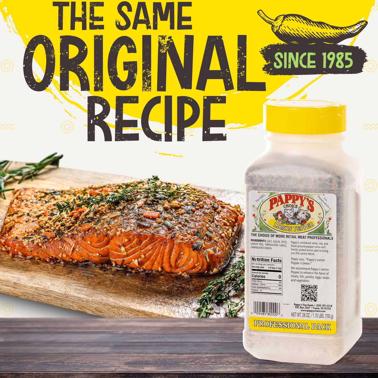 Pappys Fine Foods Lemon Pepper Seasoning - 1.75 Pound Pack, Perfect for BBQ, Steak, Chicken, Seafood, and More