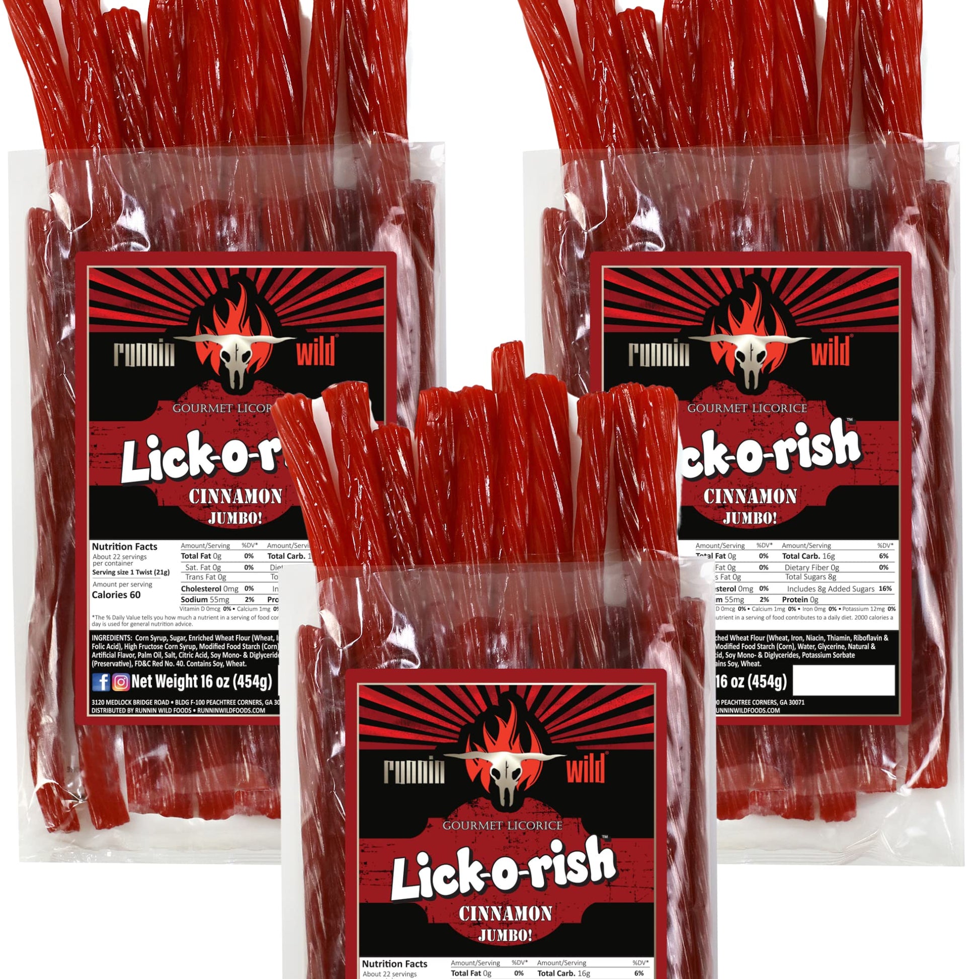 Cinnamon Licorice Twists | Lick-O-Rish, 3 Pounds Total (Set Of 3 Bags, 1 Pound Each)