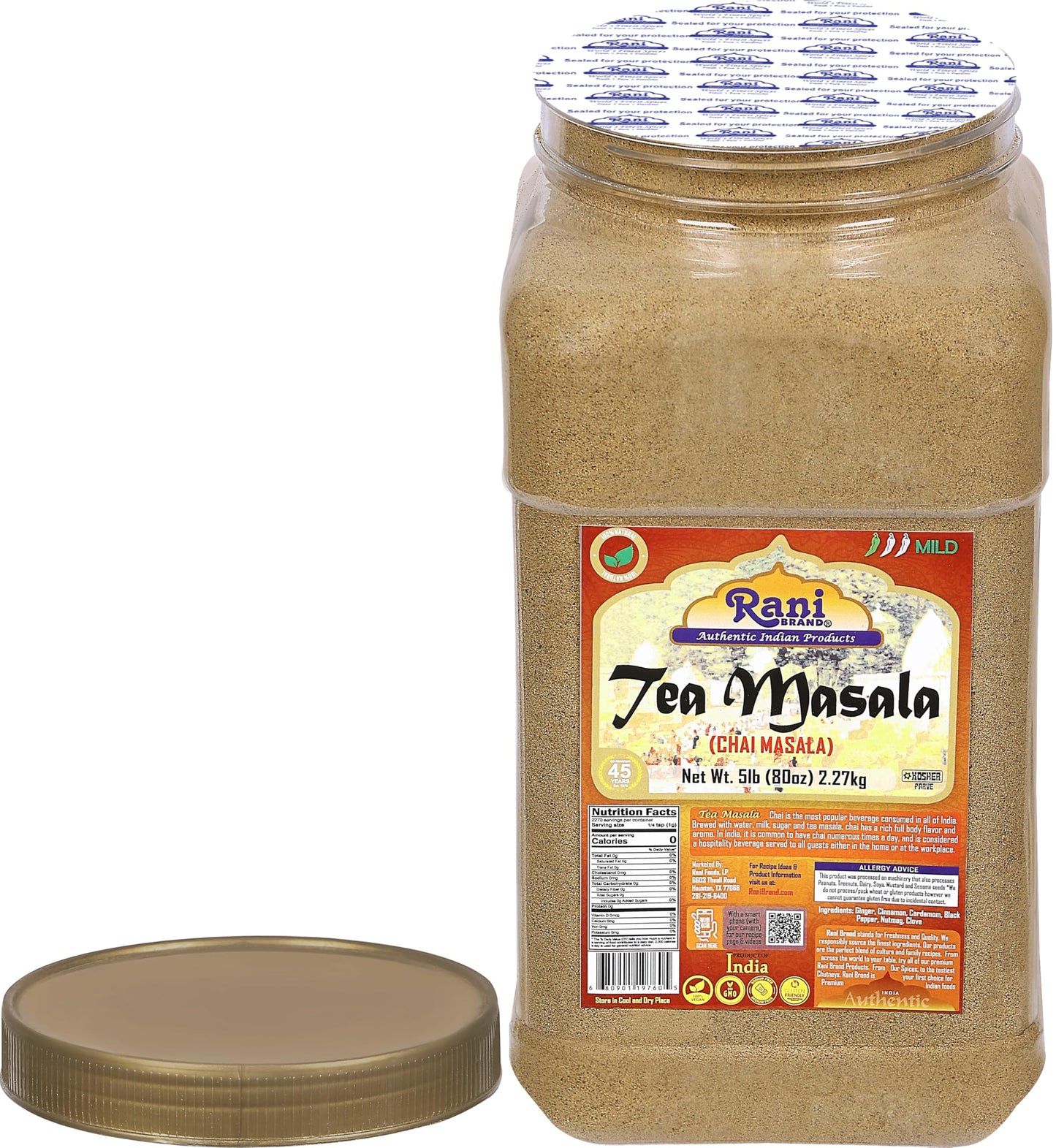 Rani Tea (Chai) Masala Indian Spice Blend 80Oz (5Lbs) 2.27Kg Bulk Pet Jar ~ All Natural | Vegan | Gluten Friendly | Salt & Sugar