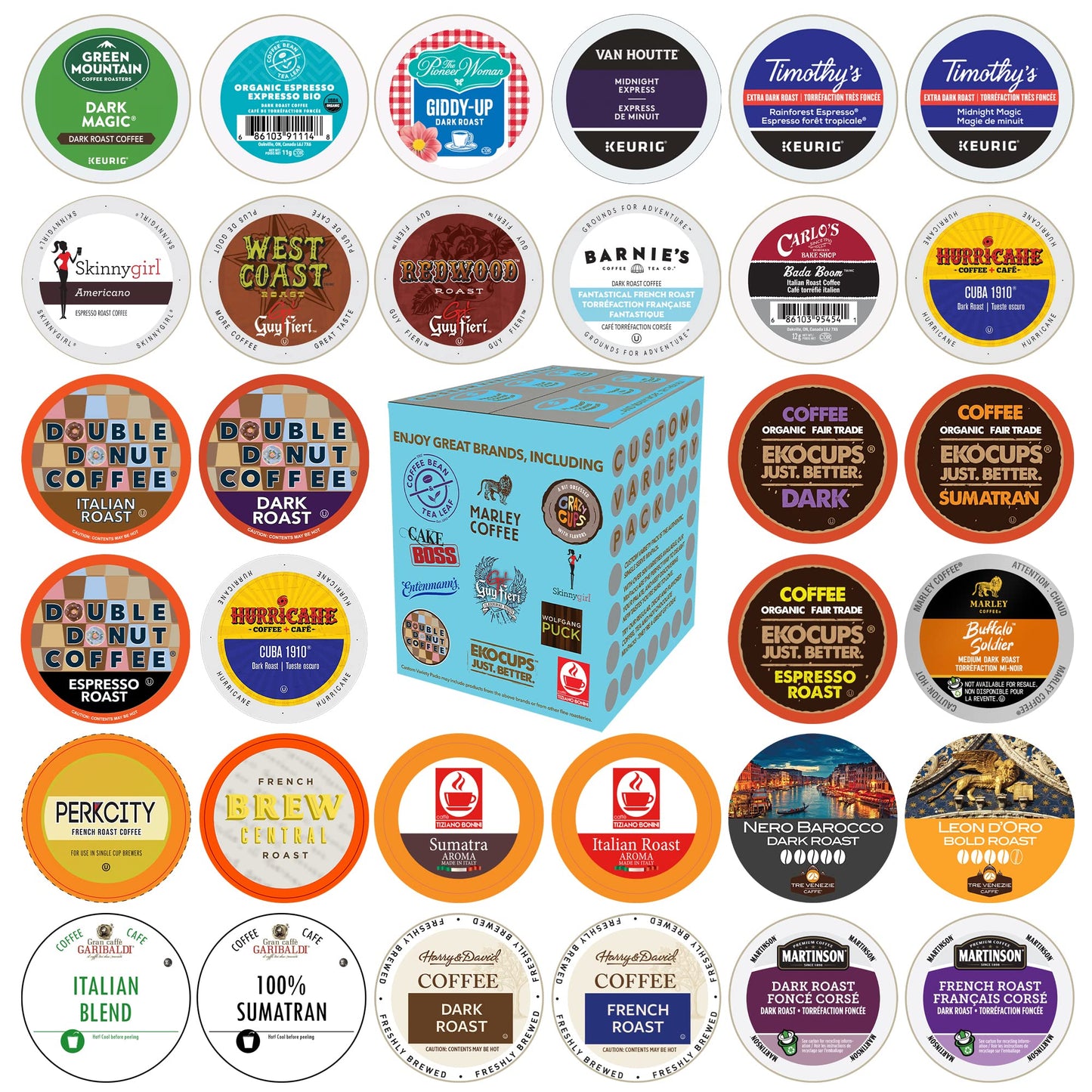 Crazy Cups Custom Variety Pack Coffee Pods, Dark Roast, 30 Count, Single Serve for Keurig K-Cup Machines