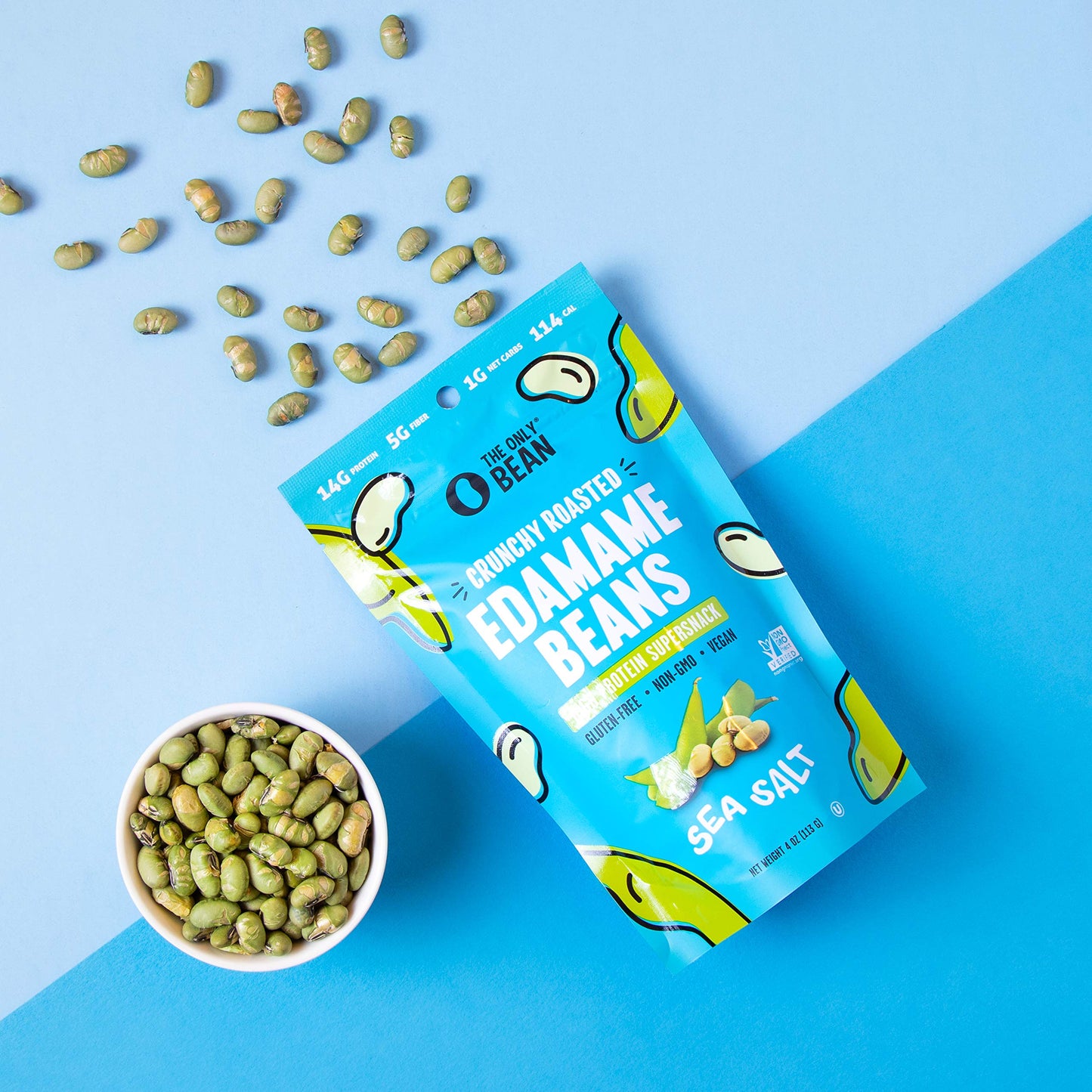 The Only Bean - Crunchy Roasted Edamame Beans (Sea Salt) - Keto Snacks (2G Net) - High Protein Healthy Snacks (14G Protein) - Lo