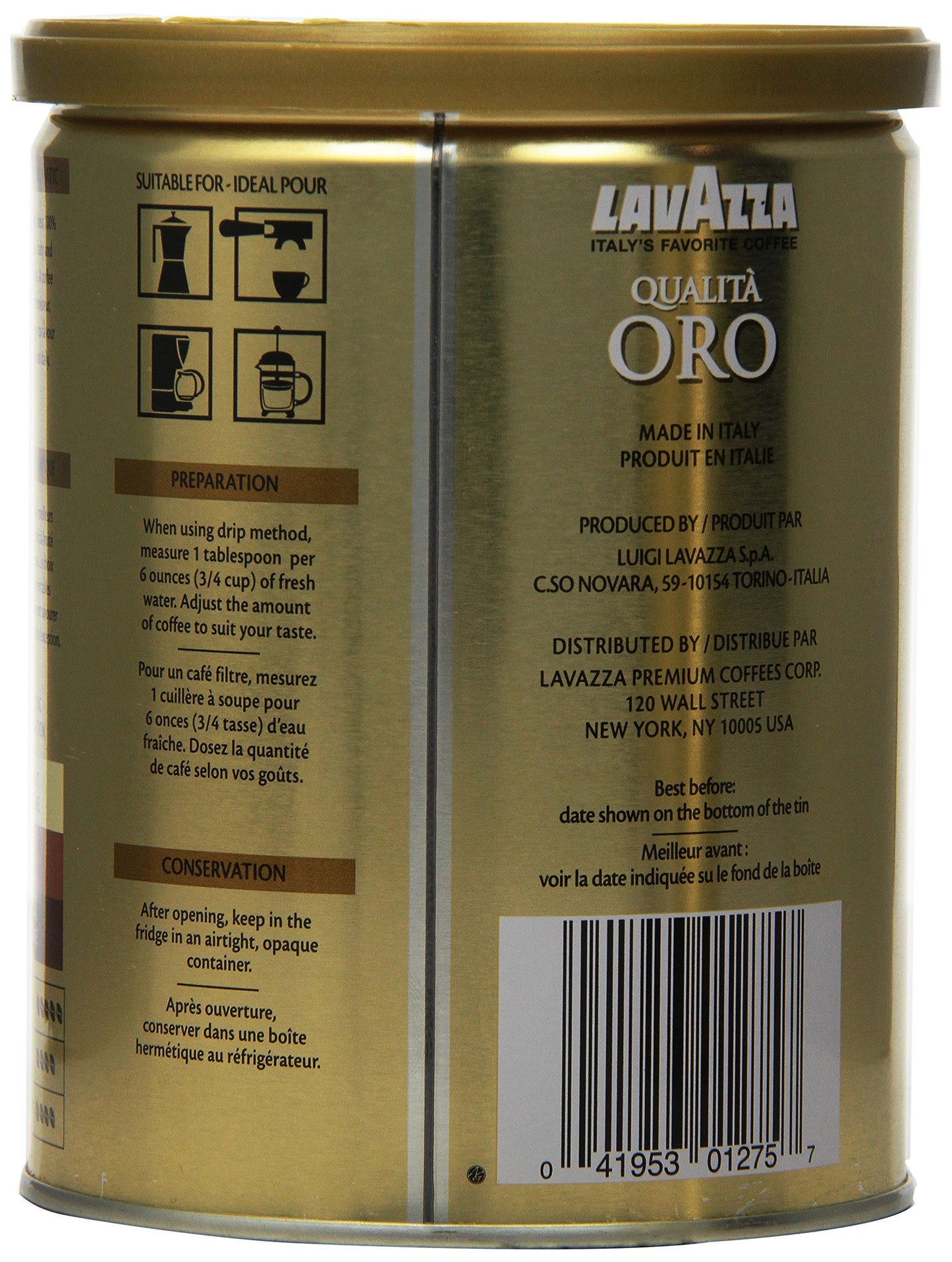 Lavazza Qualita Oro Ground Coffee, 8Oz Cans (Pack Of 2)