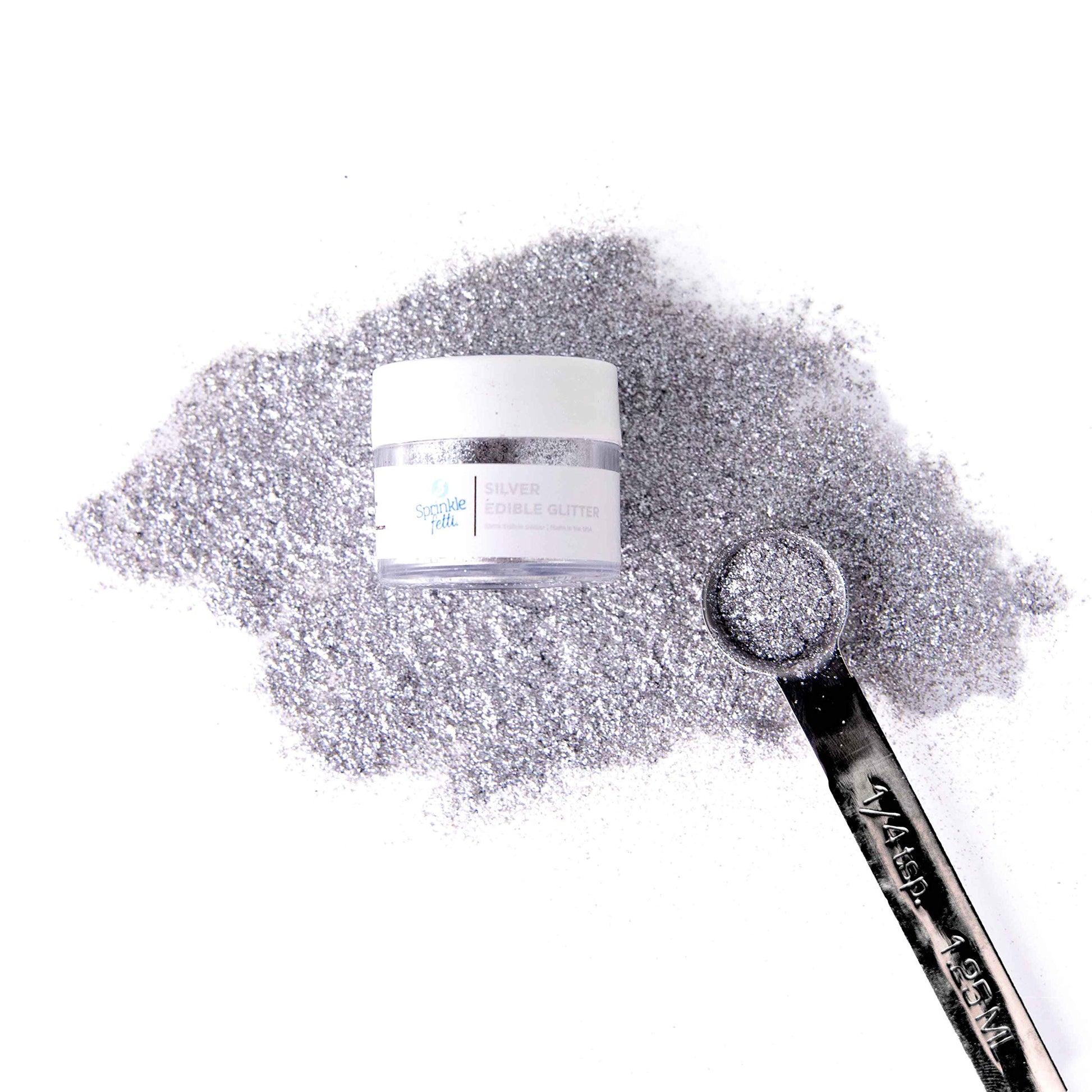 Sweets Indeed Edible Glitter - Food-Grade Drink & Baking Shimmer For Mixed Flavors  Beverages  Cakes & Desserts - 4G Jar (Dye Free Silver)