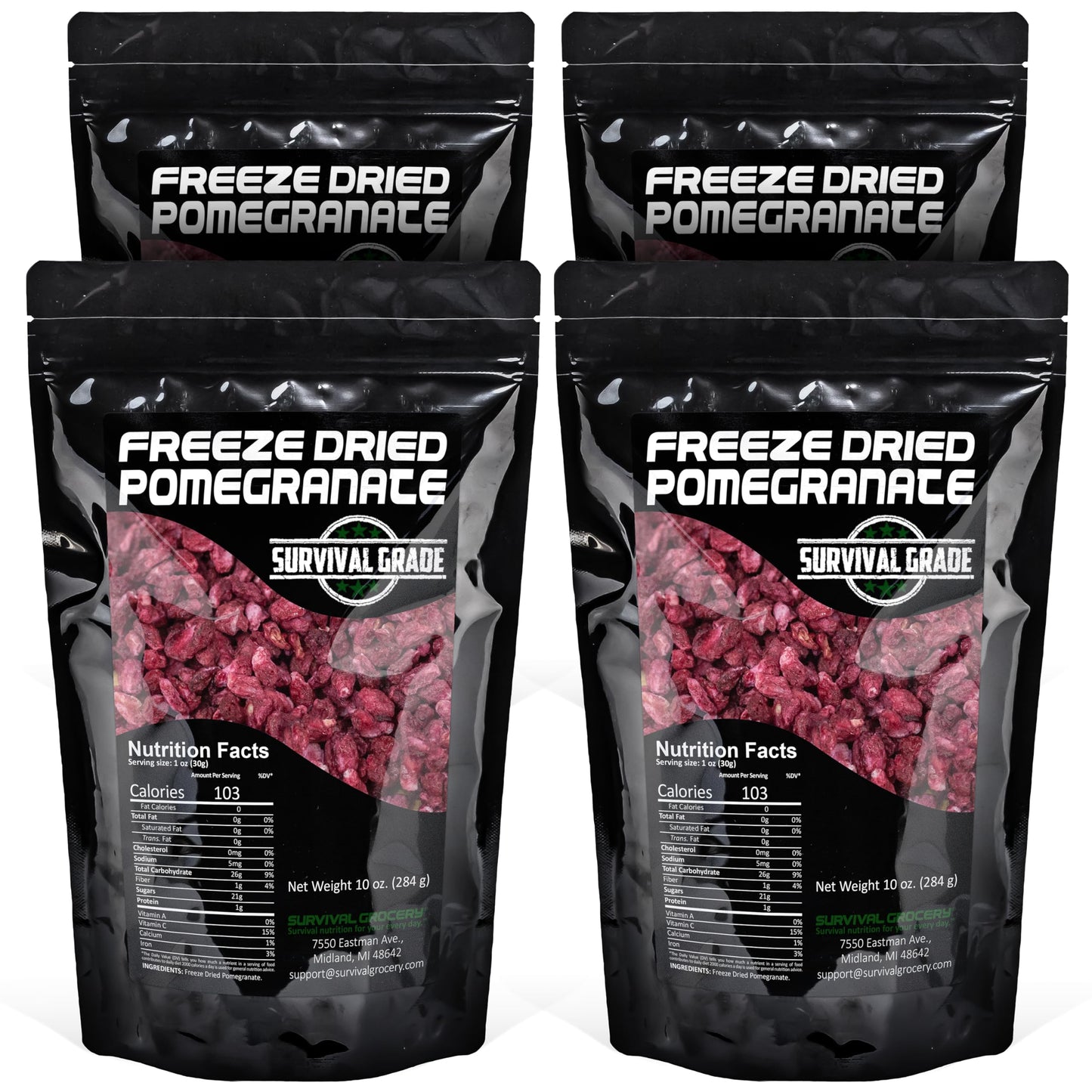 Survival Grocery Freeze Dried Pomegranate Seeds - Certified Kosher, No Sugar Added, No Preservatives, Rich in Antioxidants & Vit