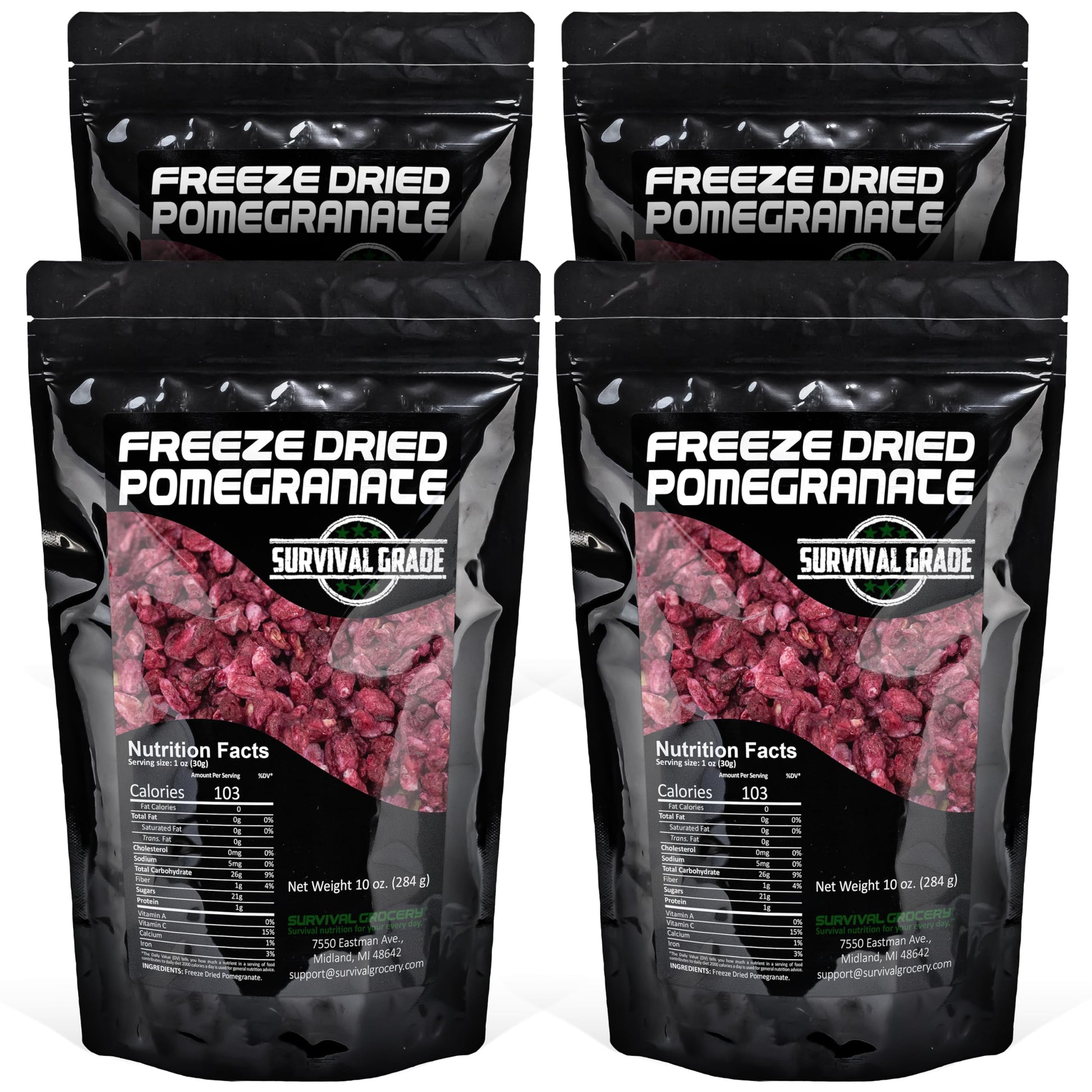 Survival Grocery Freeze Dried Pomegranate Seeds - Certified Kosher, No Sugar Added, No Preservatives, Rich in Antioxidants & Vit
