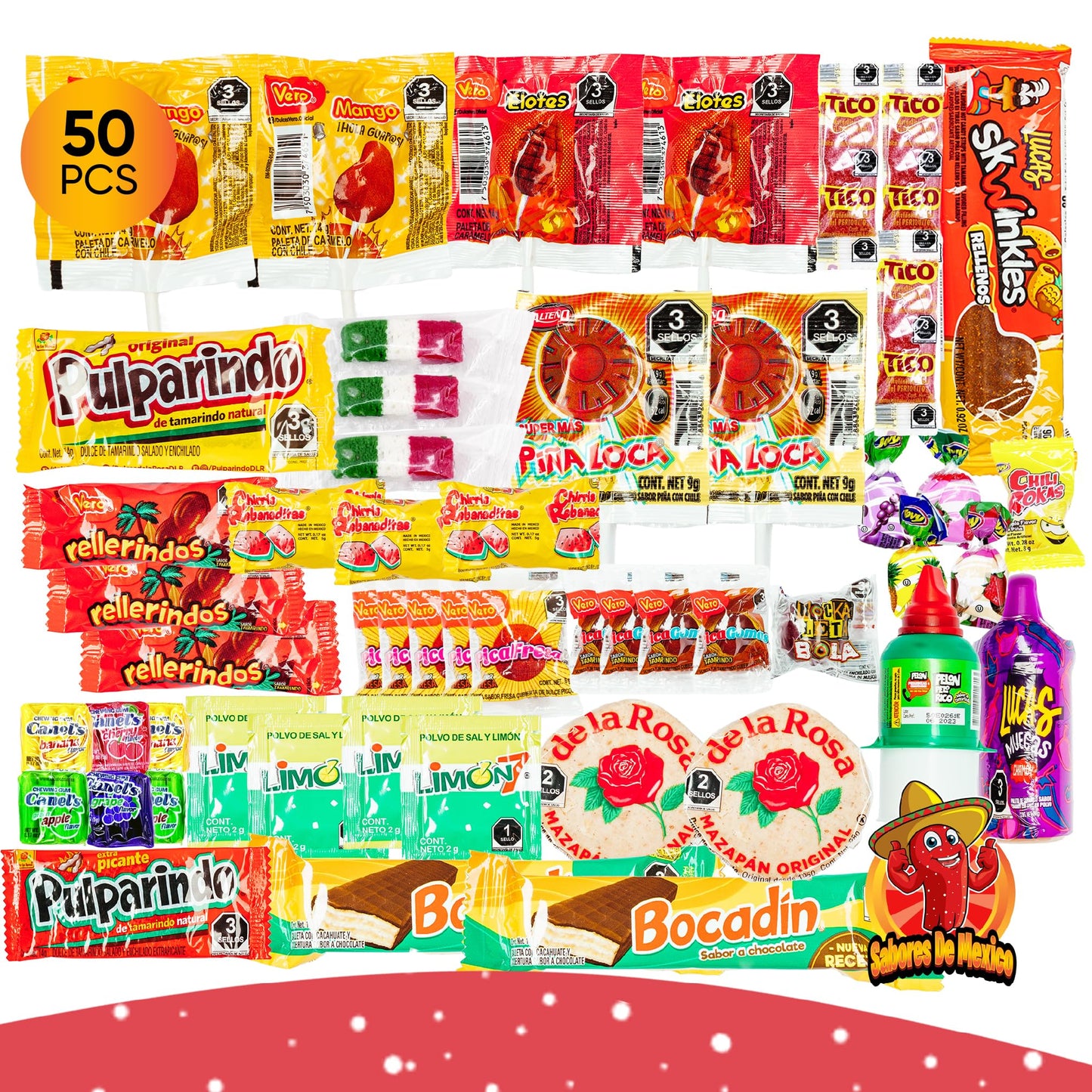 Mexican Candy Variety Pack (50 Count) Dulces Mexicanos  Mexican Snacks  with Vero Lollipops  Lucas Candy  Pulparindo Tamarindo  Mazapan  Spicy Dulce Mexico Assorted Mix  by Sabores de Mexico